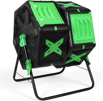 140L Dual Chamber Efficient Outdoor Compost Bin with Sliding Door 360 | Large Durable Plastic Dual Chamber Composter
