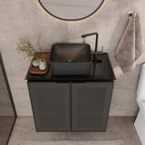 24" Black Steel Bathroom Vanity Set with Tempered Glass Countertop - Industrial Vanity Cabinet