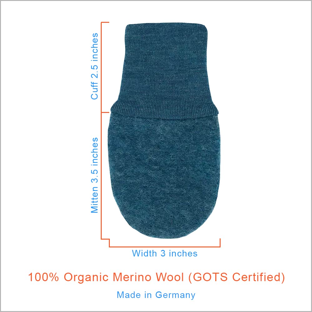 Organic Merino Wool Fleece Baby Mittens, Made in Germany (Jade)