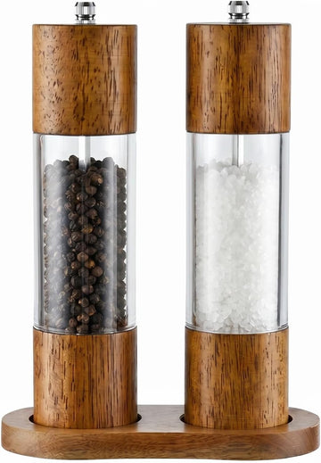 Wooden Salt and Pepper Grinder Set, Manual Salt and Pepper Mills, Wooden Shakers with Adjustable Coarseness