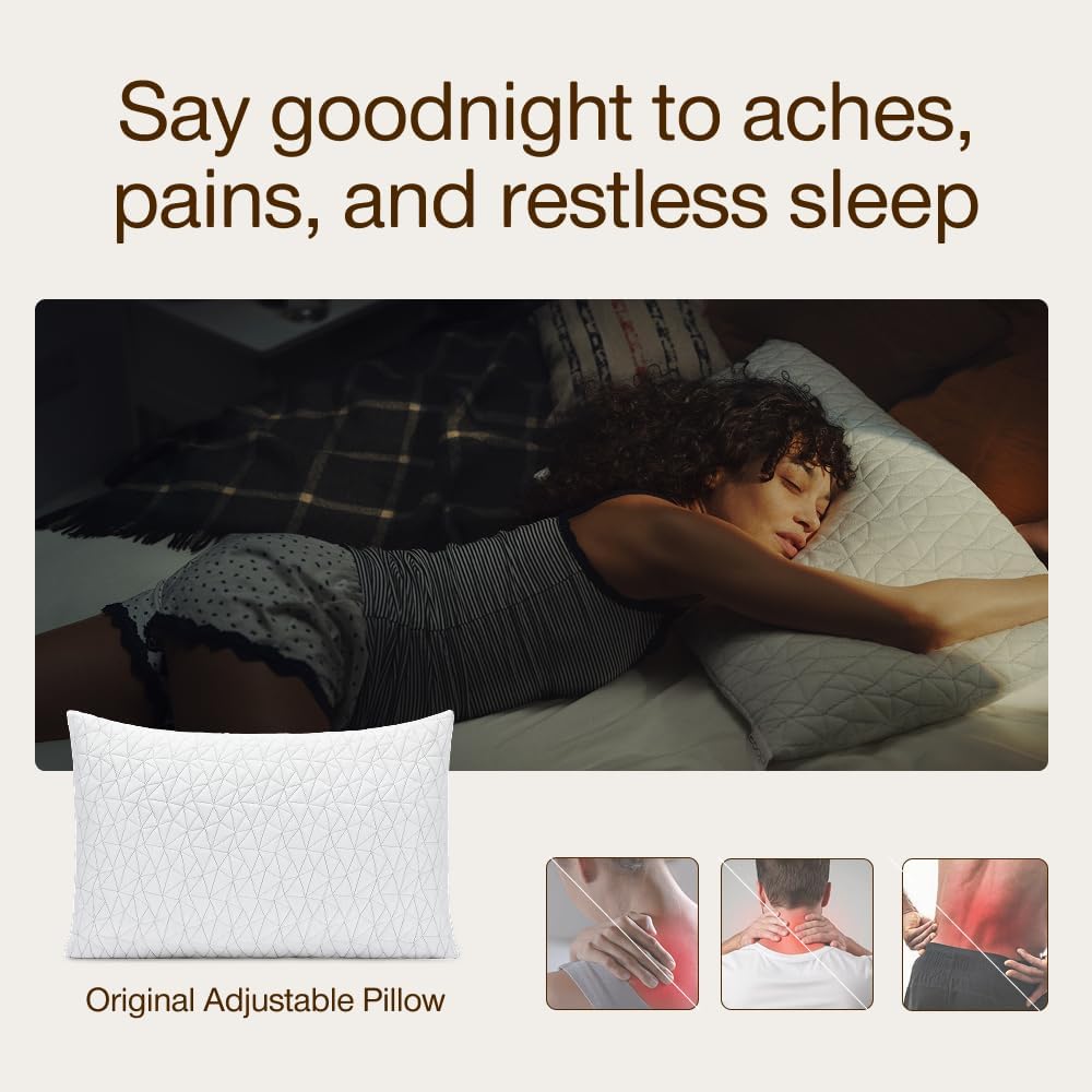 Original Adjustable Pillow, King Bed Pillow for Sleeping, Cross Cut Memory Foam Pillow - Medium Firm Back, Stomach