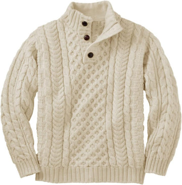 Boys Mock Neck Pullover Sweater Button Cable Knit Jumper