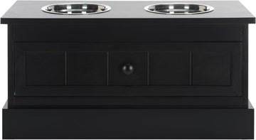 Home Collection Boomer Matte Black Elevated Pet Feeder Dog Bowl Stand with Drawer (Fully Assembled)