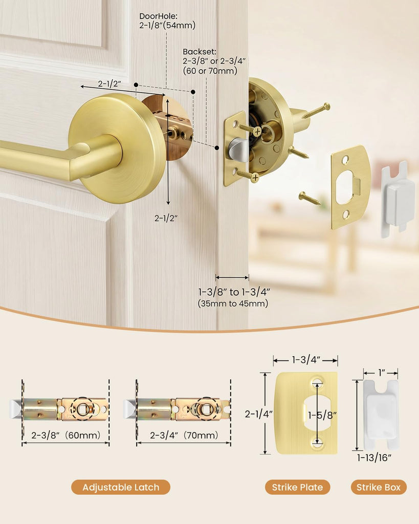 Brushed Gold Closet Door Handles Interior Passage Door Handle 6 Pack