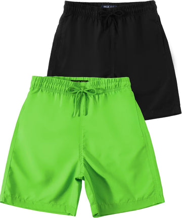 2 Pack Boys Swim Trunks, High-Visibility Safety Colors and American Flag, Quick Dry Kids Shorts