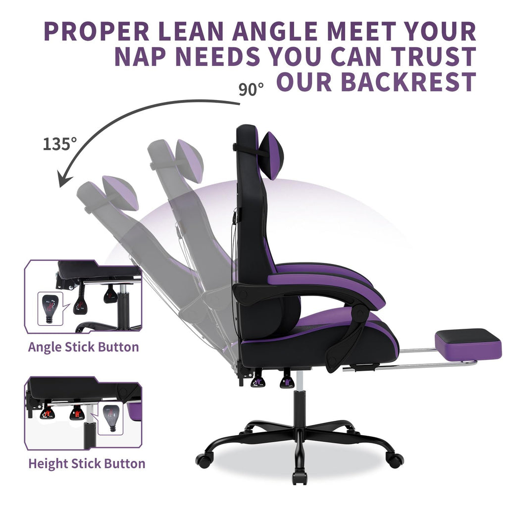 Gaming Chair with Massage, Ergonomic PC Gaming Chair with Footrest Comfortable Headrest and Lumbar Support, High Back