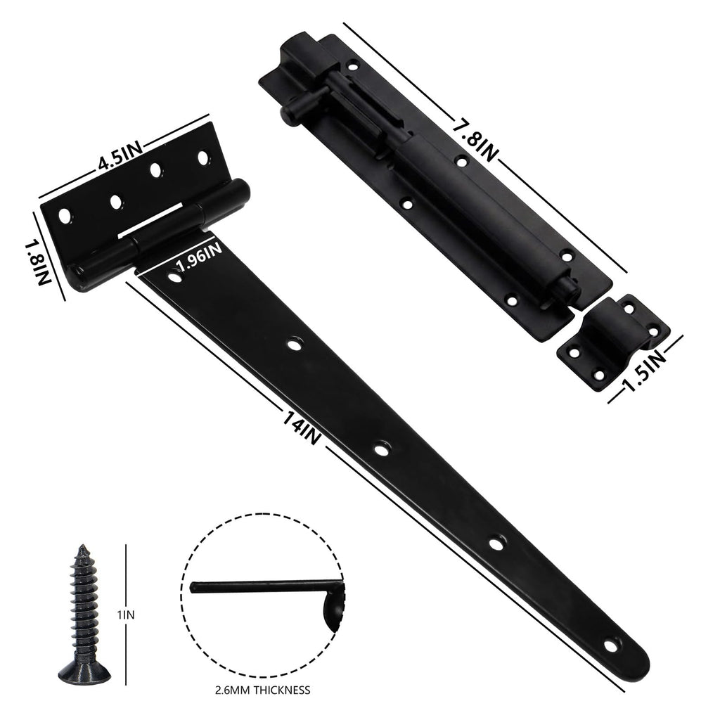 14 Inch Heavy Duty Gate Hinges Slide Bolt Latch Kit 2PCS Barn Door Hardware