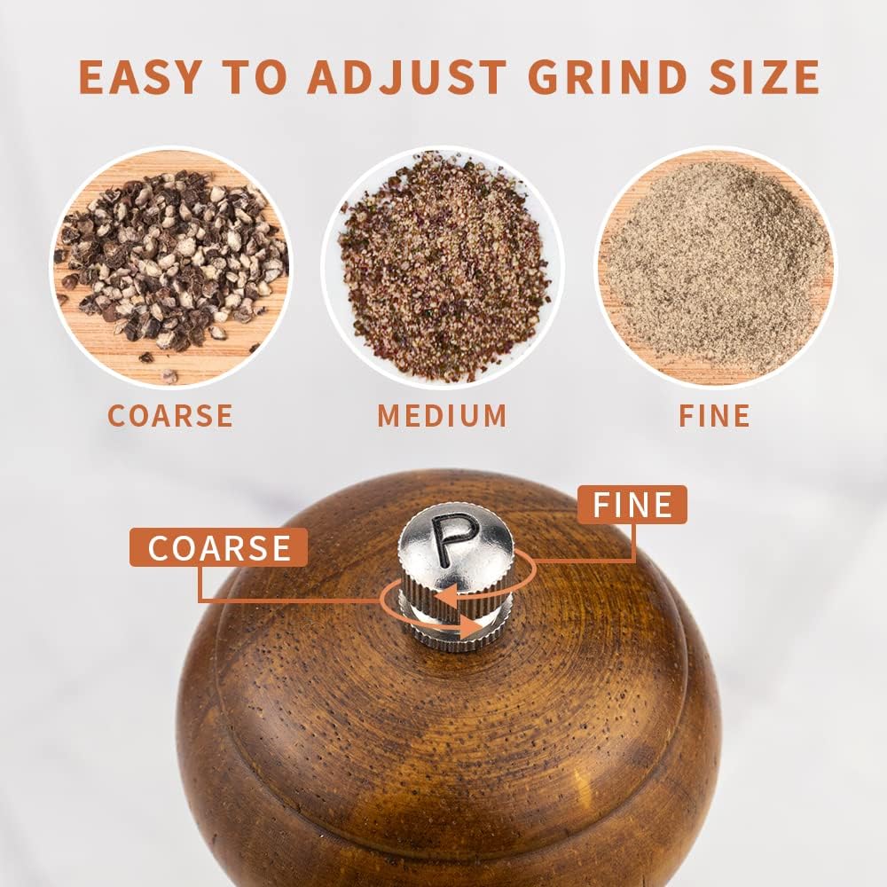 Wood Salt and Pepper Grinder Set Salt Mill Pepper Grinder Set 8 inches - Set of 2