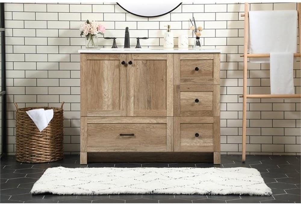 Elegant Decor Soma 42" Aluminum MDF Single Bathroom Vanity in Natural Oak