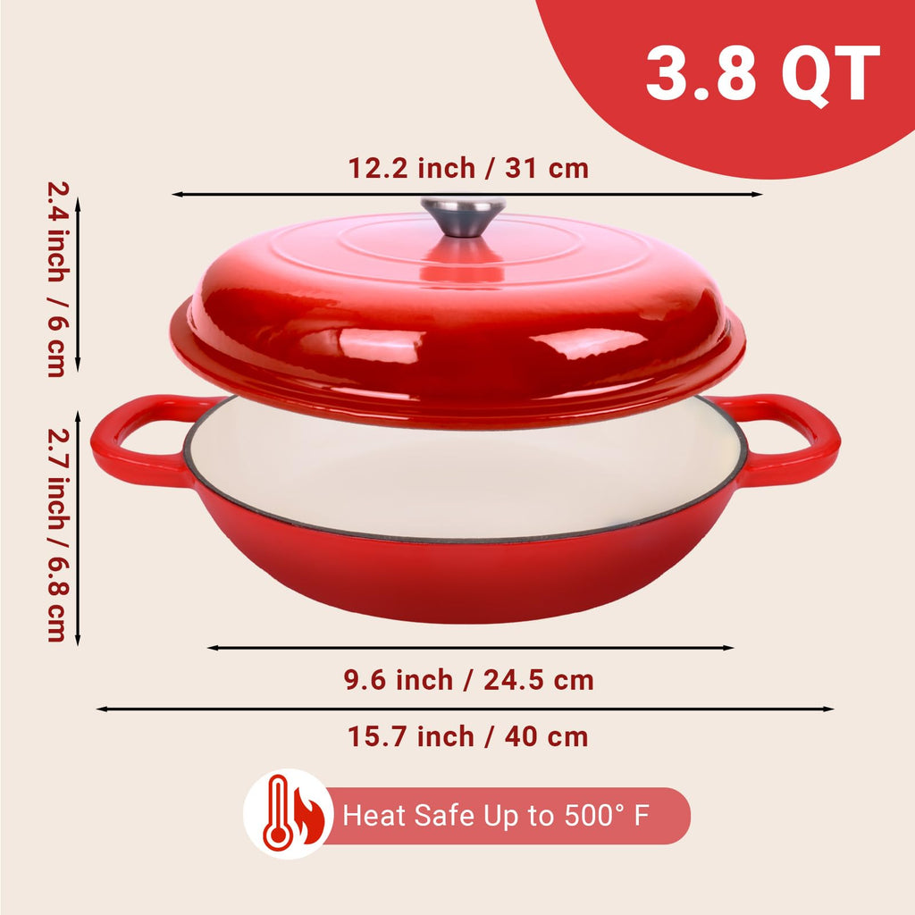 Enameled Cast Iron Dutch Oven, 3.8 Quart Dutch Oven Pot with Lid, Non Stick Cast Iron Pot, Round Oven Safe up to