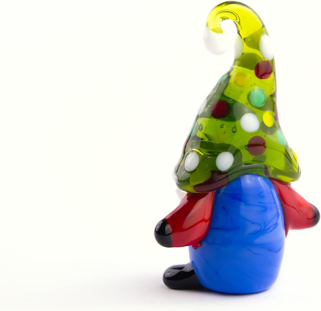 Hand-Blown Glass Gnome Figurine, 2.76" Miniature Tomte Art Sculpture, Whimsical Shelf Sitter, Holiday Collectible - Set of 4