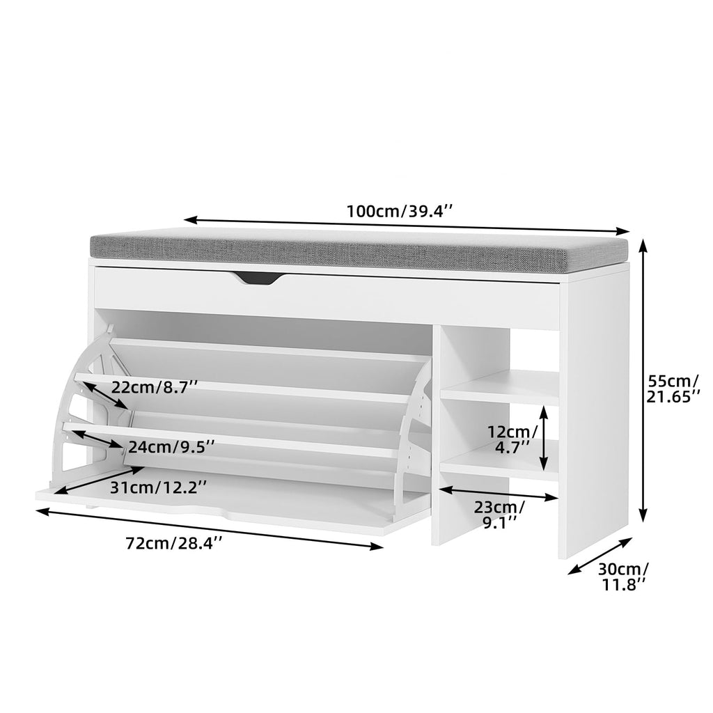 Shoe Storage Bench with 3-Tier Flip Drawer & Padded Cushion, Shoe Rack Bench with Flip-Open Storage Box, Shoe Storage