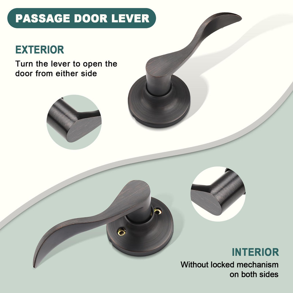 8 Pack Passage Door Levers Oil Rubbed Bronze Interior Door Handles with Lock Keyless Hall Closet Door Handles Bronze