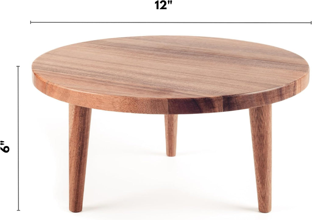 Acacia Wooden Round Footed Serving Board - Pedestal Riser Cake Stand with Removable Legs - Charcuterie Tray Cheese