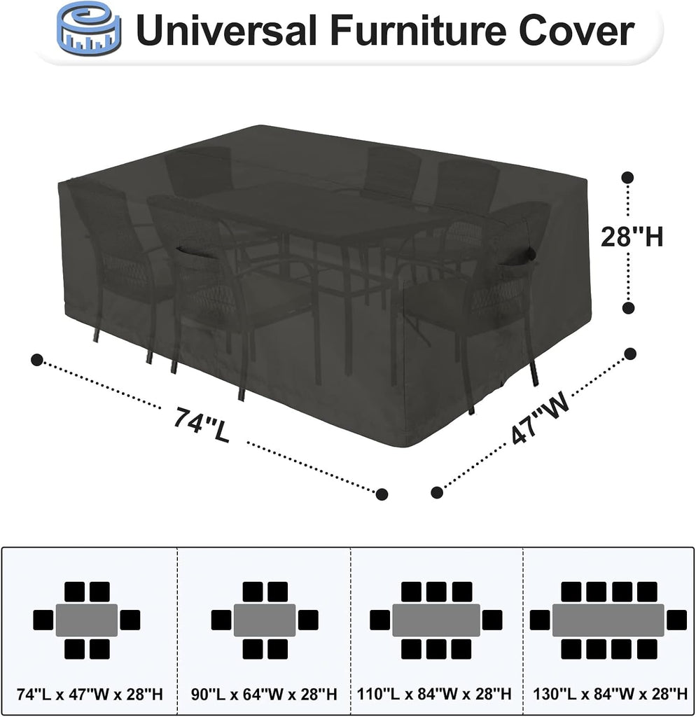 Waterproof Patio Table Furniture Covers | Rectangle Weatherproof Outdoor Furniture Covering for Deck, Lawn and