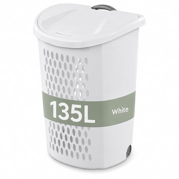 Rolling Laundry Hamper with Wheels & Handle, Plastic Basket with Lid, 135L