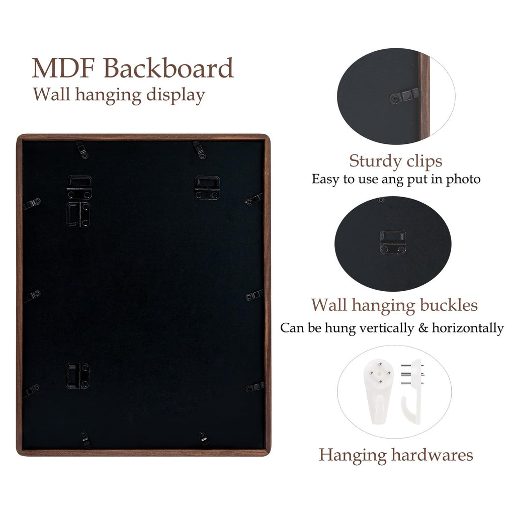 Handcrafted 11x14 Walnut Picture Frame, Matted to 8x10 with HD Plexiglass
