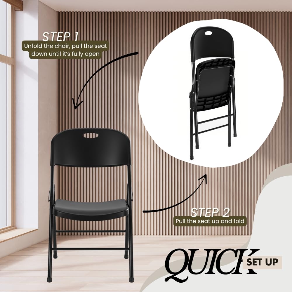 4-Pack Heavy Duty Plastic Folding Chair, 300 lbs Capacity Foldable Chairs for Indoor Outdoor, Stackable Portable