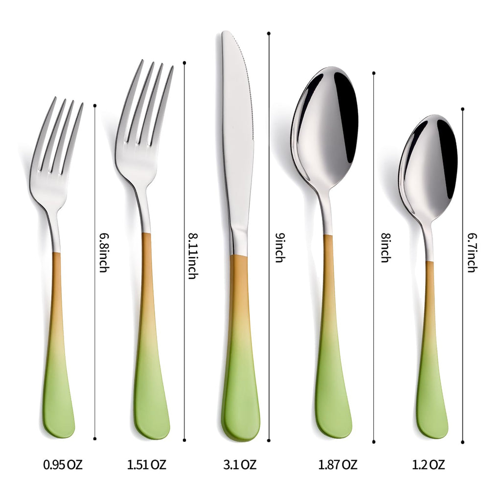 20-Pieces Color Silverware Sets for 4,Green and Orange Handle Stainless Steel Cutlery Set, Include Forks Spoons and