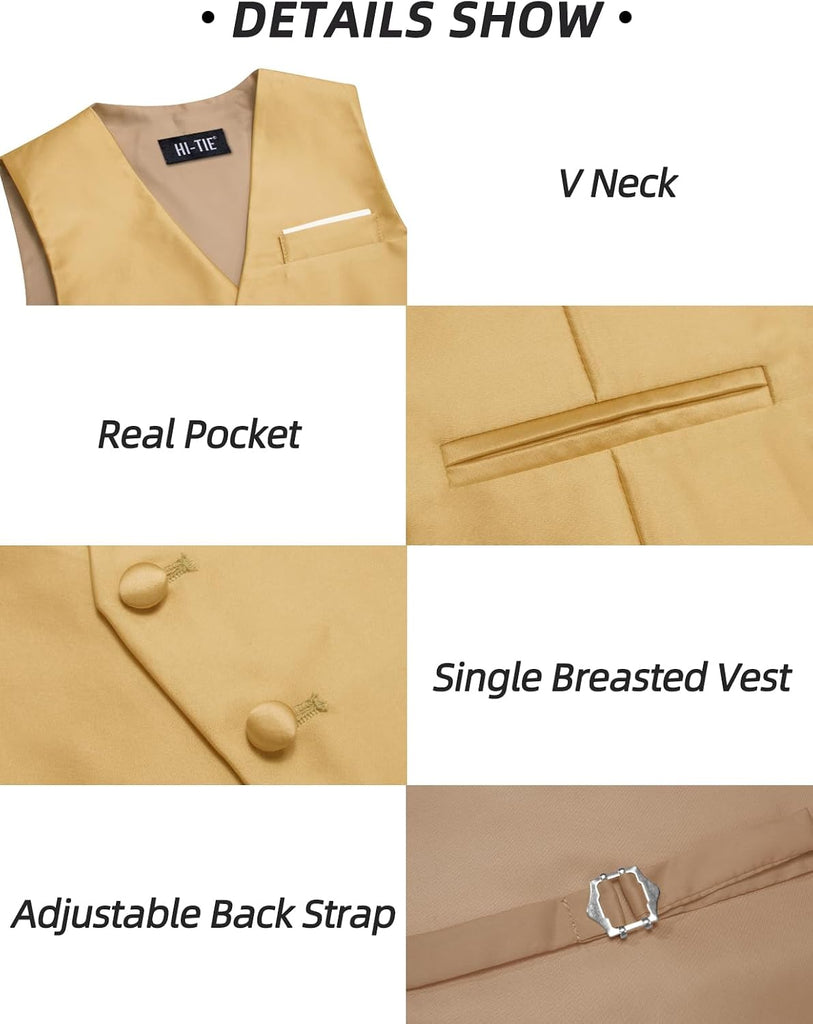 Boys Vest Solid Suit Vest for Boy Tie Bowtie Pocket Square Cufflinks Lapel Pin Tie Clip Vests Kid