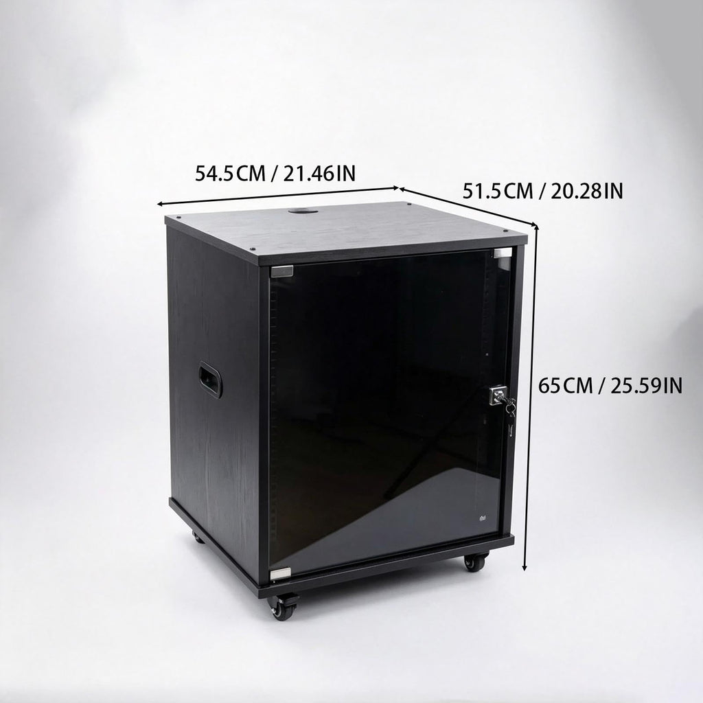 Eco Wood Audio Rack with Glass Door, Cable Hole and Brake Wheels