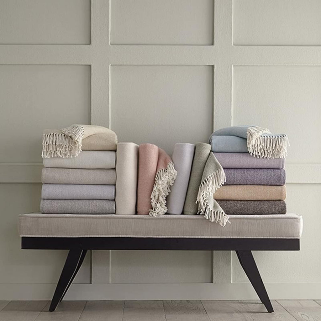 Celine Herringbone, 100% Cotton Throw Blanket - Tin