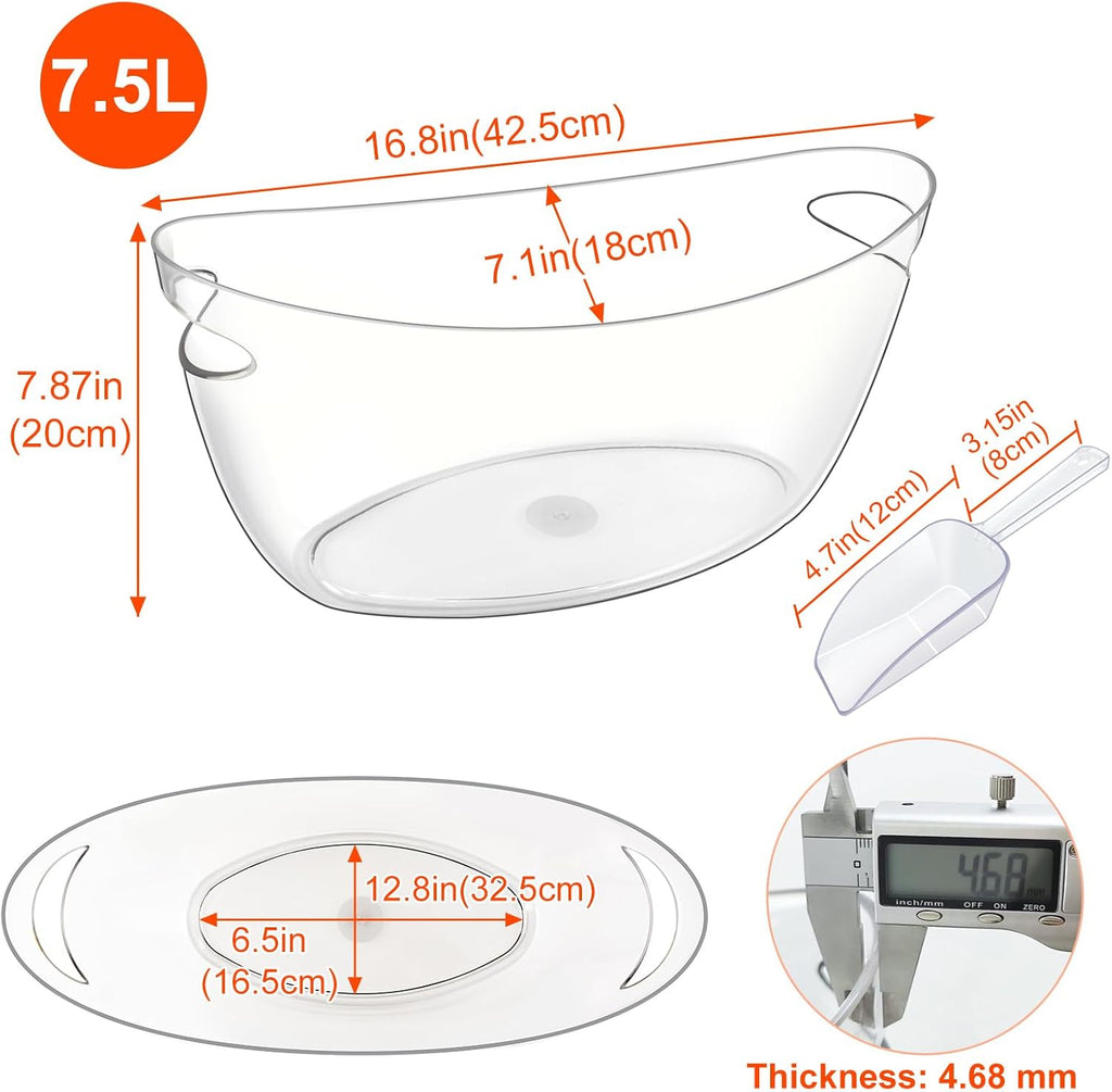 7.5L Ice Buckets for Parties, 2-Pack Clear Beverage Tub, Champagne Bucket - Set of 2