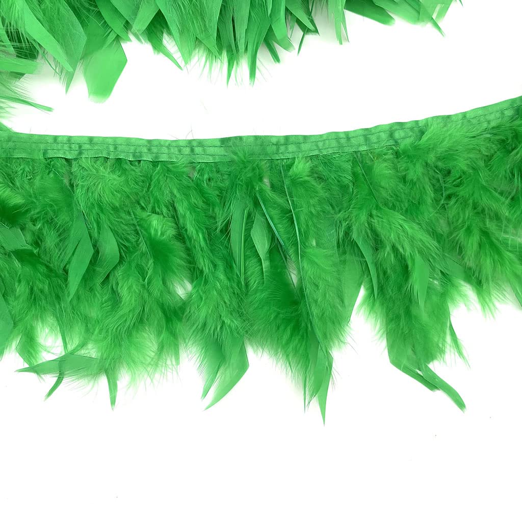 Turkey Feathers Fringe Trim for Party Clothing DIY Sewing Crafts Decoration Pack of 2 Yards (Dark Green)