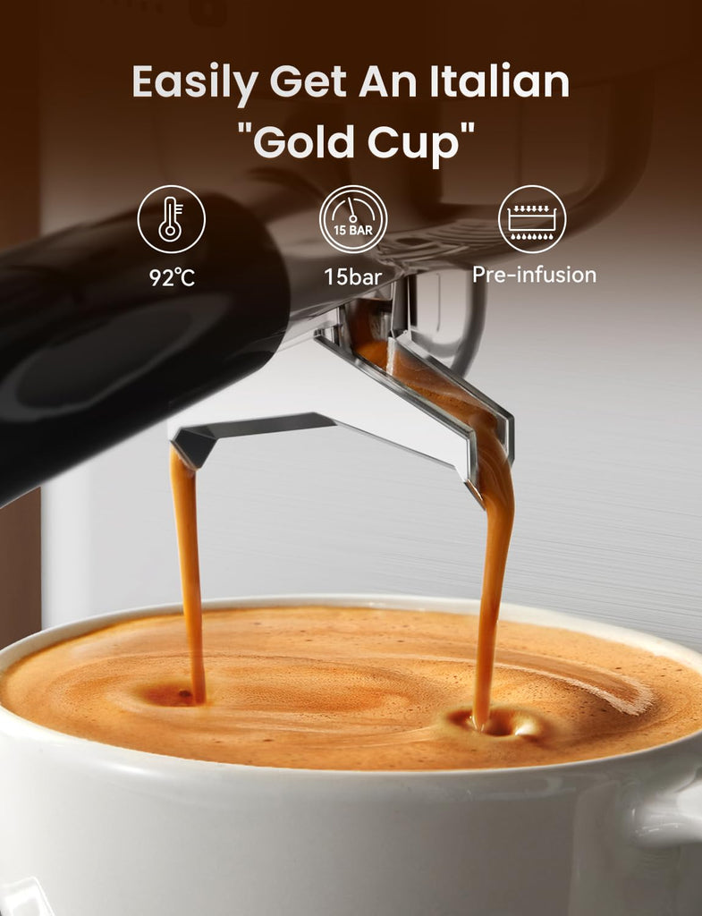 Espresso Machine, 15 Bar Espresso Coffee Machine with Visible Pressure Guage Professional Espresso Maker with Milk