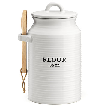 Ceramic Flour Canister Counter, White