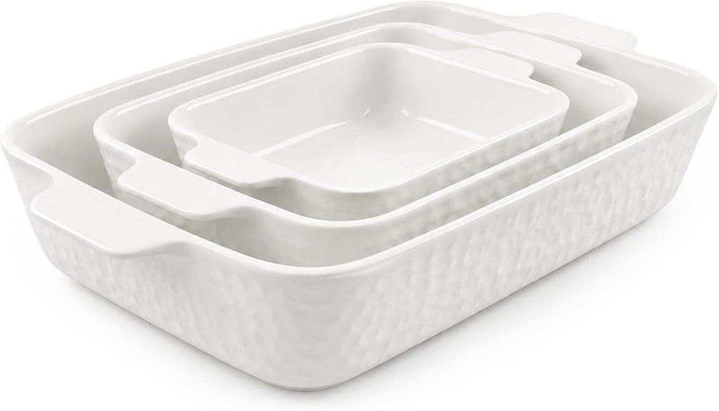 Ceramic Dish Set of 3, Casserole Dishes for Oven | Rectangular ceramic dishes with handles for lasagna, pasta, sides