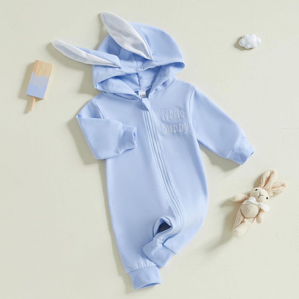 Newborn Baby Boy Girl Easter Outfit Bunny Ear Hoodie Romper Long Sleeve Jumpsuit Infant Spring Clothes (Little Bunny