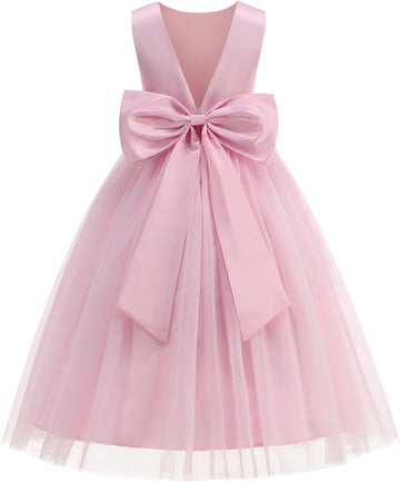 Flower Girl Dress Girls Dresses Wedding Satin V-Back Pageant Party