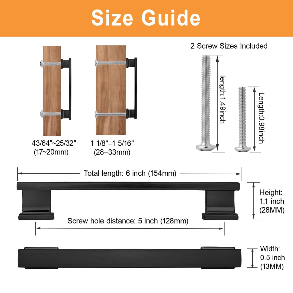 20 Pack Square Matte Black Cabinet Pulls, 5 Inch(128mm) Hole Centers Kitchen Cabinet Handles Drawer Pulls Kitchen
