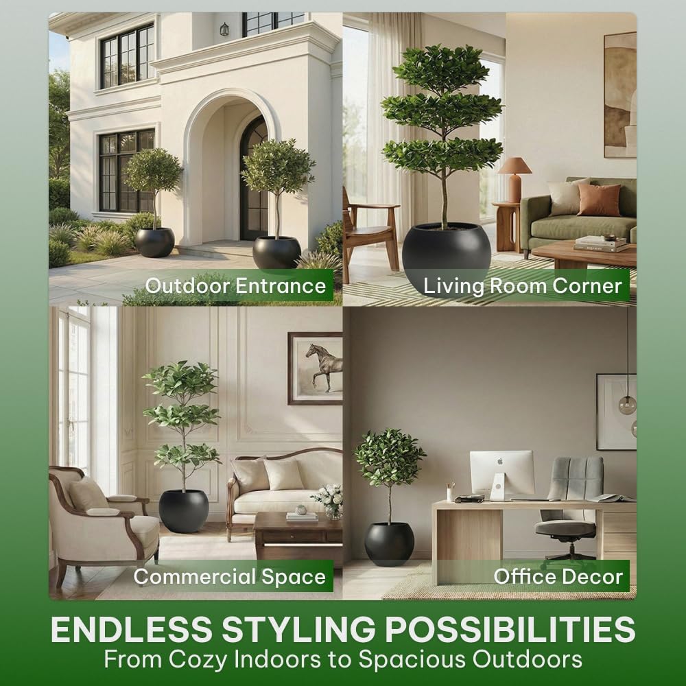 Wil&Vic89s Nova Round Fiberglass Planter 16.7H x21D Indoor Outdoor Black | Coco mat included, Large plant pot, Tree