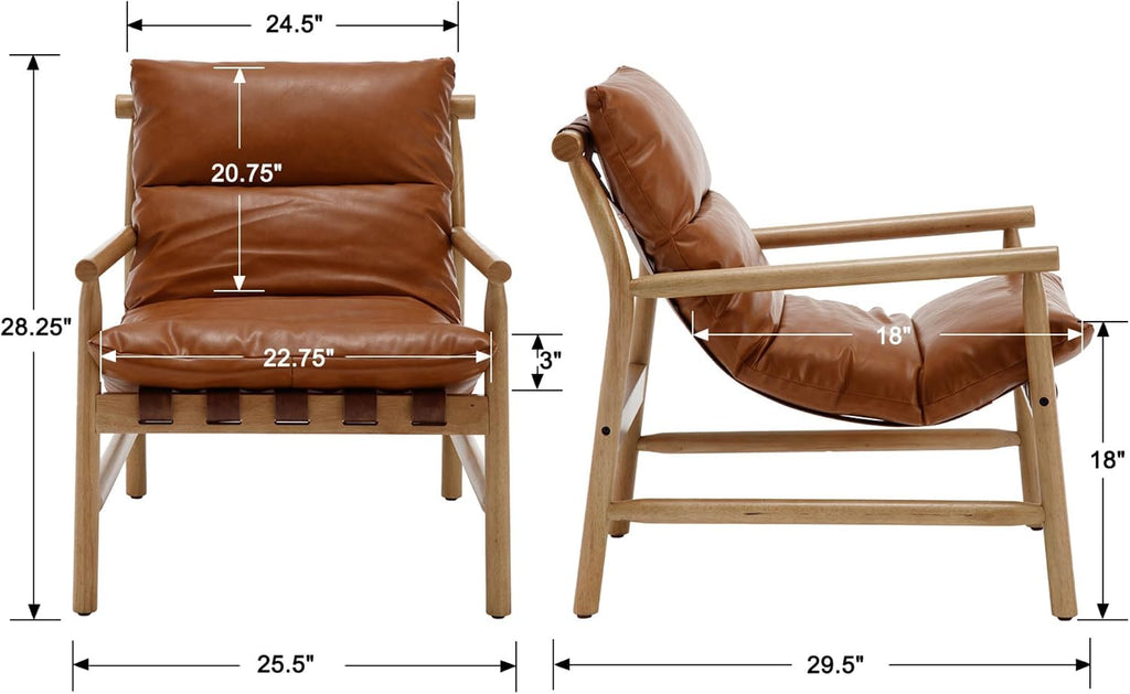Faux Leather Accent Chair Mid Century Modern Living Room Chairs Comfy Arm Chair with Solid Wood Frame Upholstered