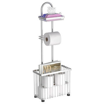 Freestanding Toilet Paper Holder Toilet Tissue Rack Scroll Stand Roll Dispenser with Storage Shelf Reserve for Phone