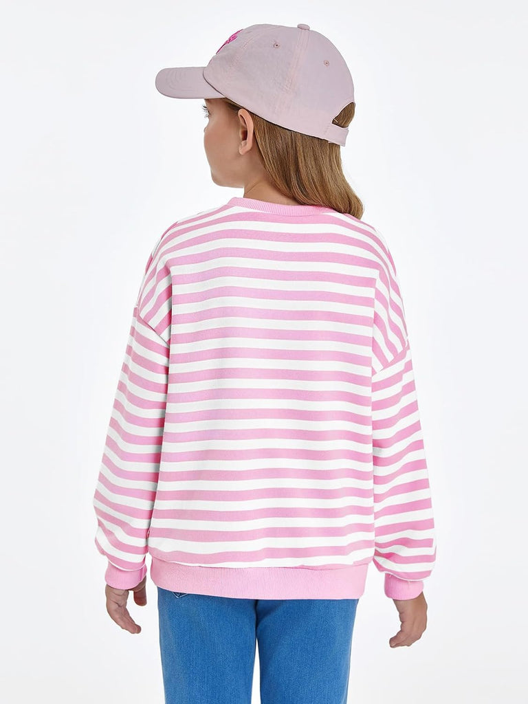 Girls Striped Crewneck Sweatshirt Long Sleeve Oversized Tops