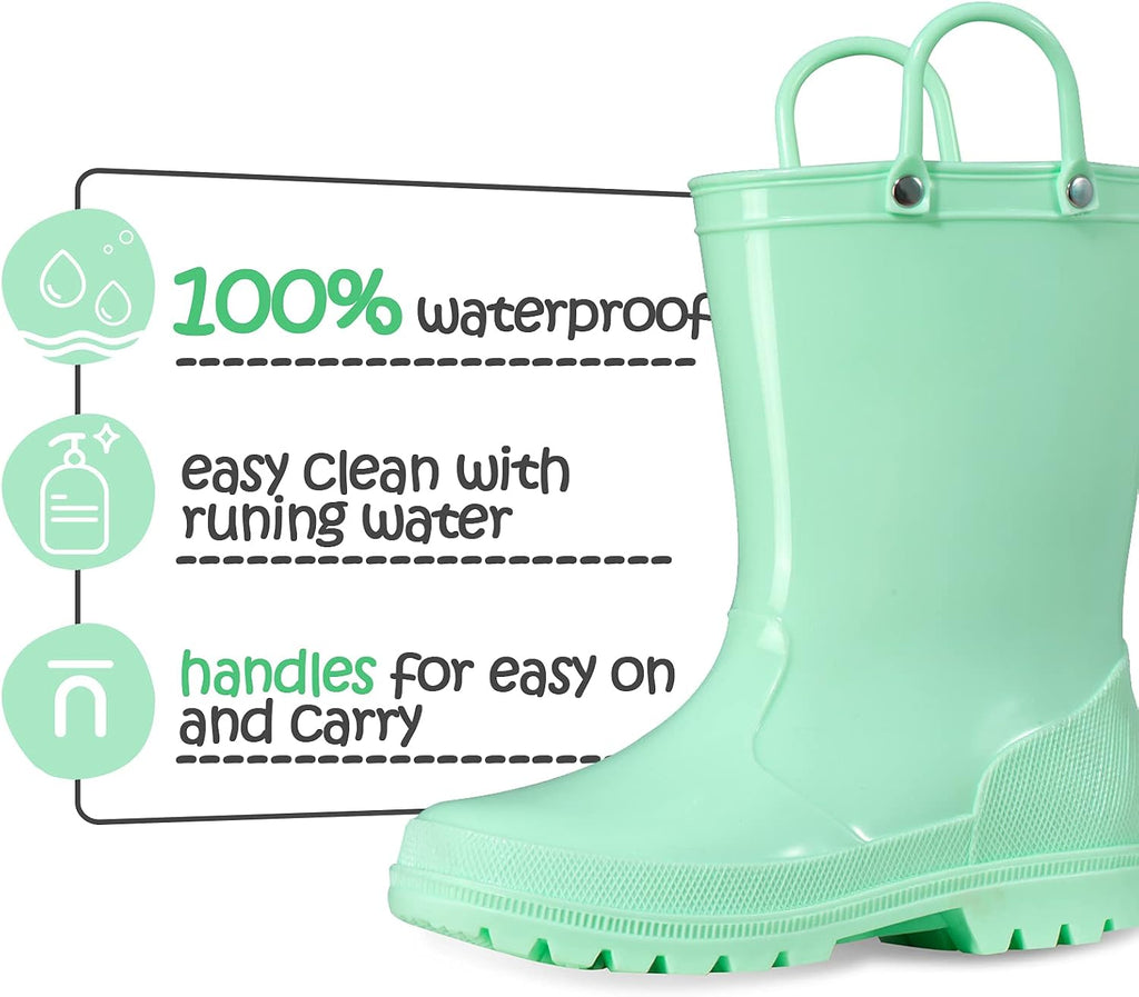 Kids Girls & Boys Rain Boots with Easy-on Handles Outdoors