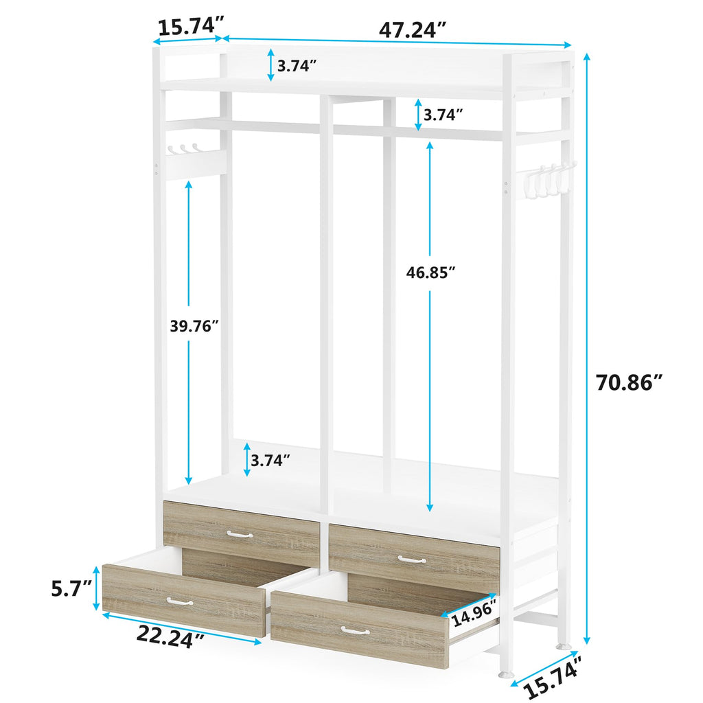 Freestanding Closet Organizer, Garment Rack with 4 Drawers