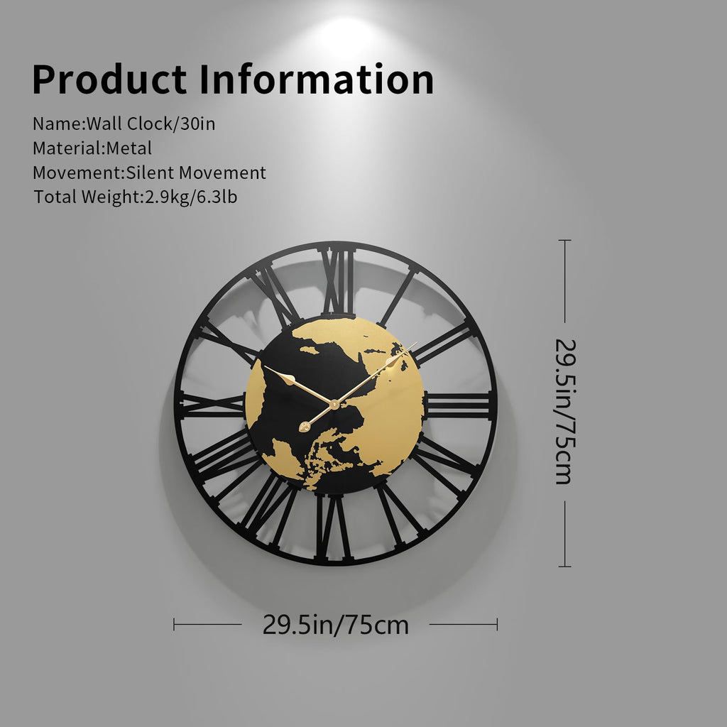 Large Wall Clocks Decor, World Map Large Round Wall Clock 30 Inches Or Larger Clock /Living Room/Kitchen/Dining Room