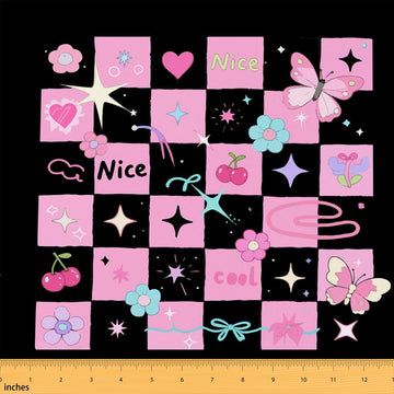 Girly Butterfly Knot Upholstery Polyester Fabrics Black Pink