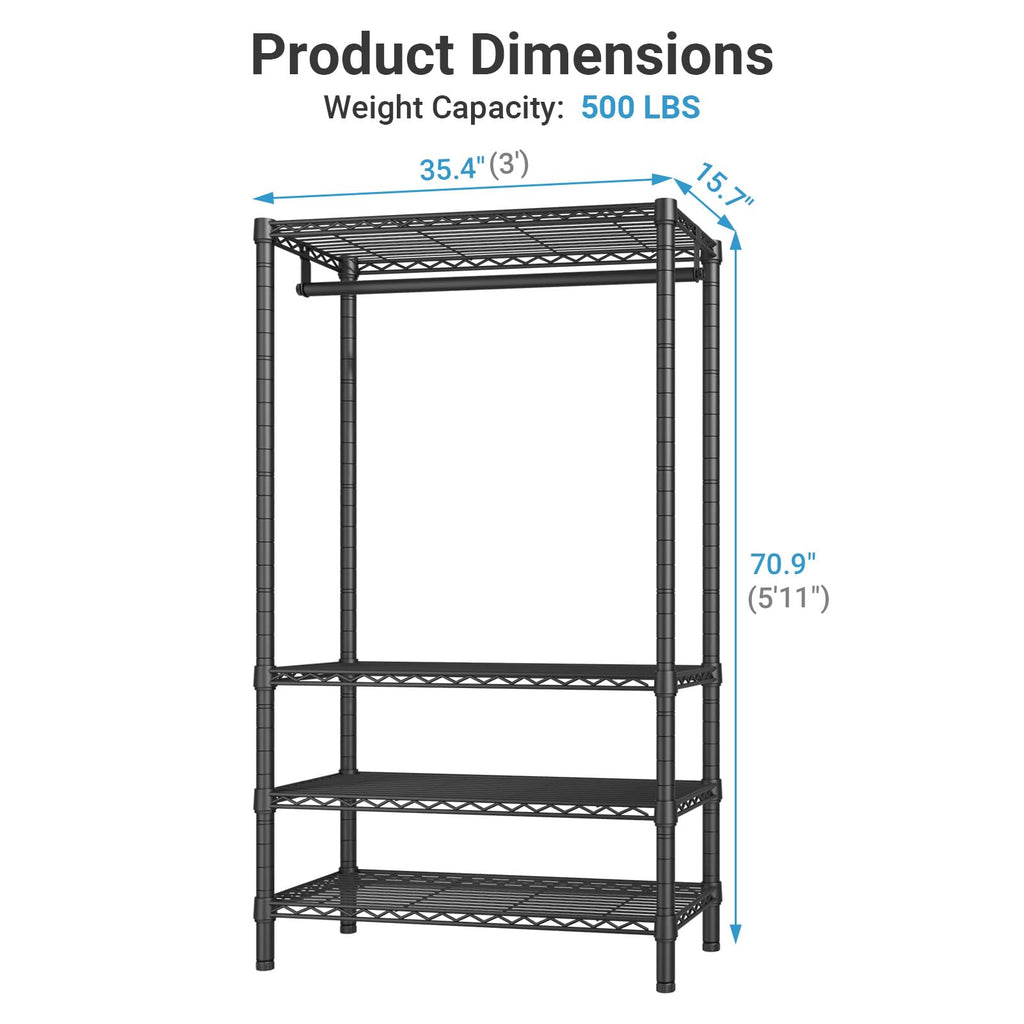 V1 Wire Garment Rack, 4-Tier Clothes Rack, Freestanding Closet, Black