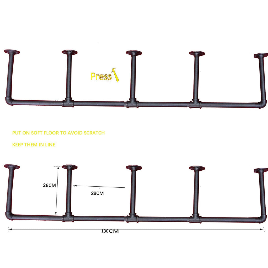 DIY Industrial Black Pipe Bookshelf Wall Ceiling Mounted Open Bookshelf Parts Bracket Kit DIY Project (2 pcs 5 Tier