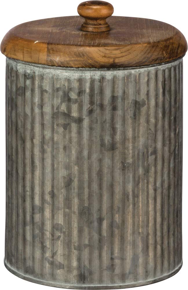 Rustic Style Canisters, Set of 3, Galvanized Metal and Wood