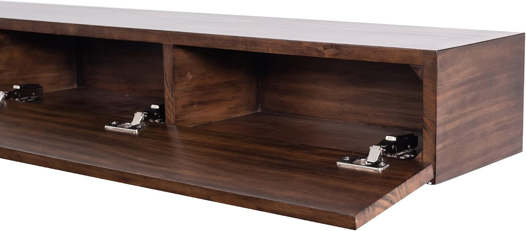 Floating Wood Mantel Shelf with Hidden Storage Compartment - Mocha 60 Inch | Beautiful Wooden Rustic Shelf