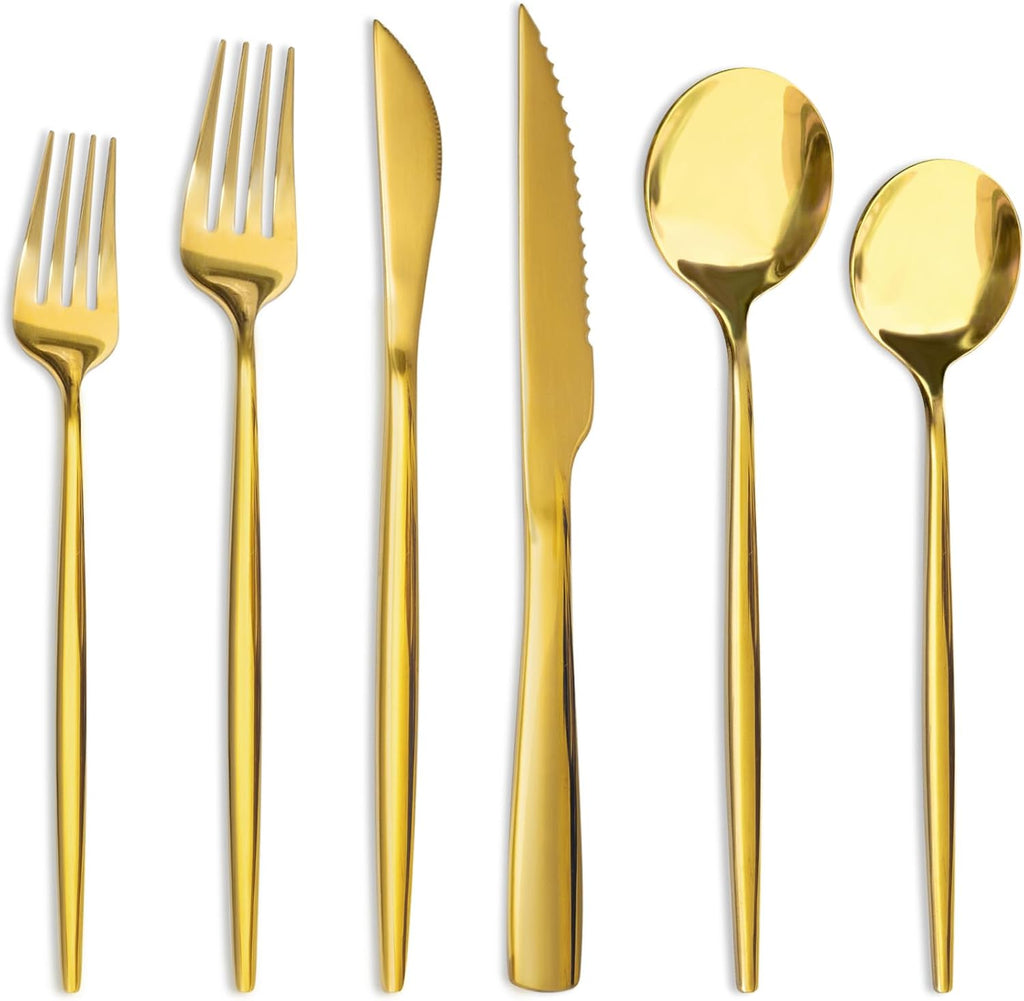 Silverware Set 48-Piece Gold Flatware Set with Steak Knives Food-Grade Stainless Steel Cutlery Set for 8 Mirror