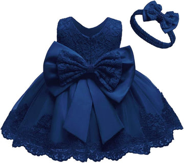Toddler Baby Girl Embroidered Tutu Ball Gown Lace Dresses with Headwear