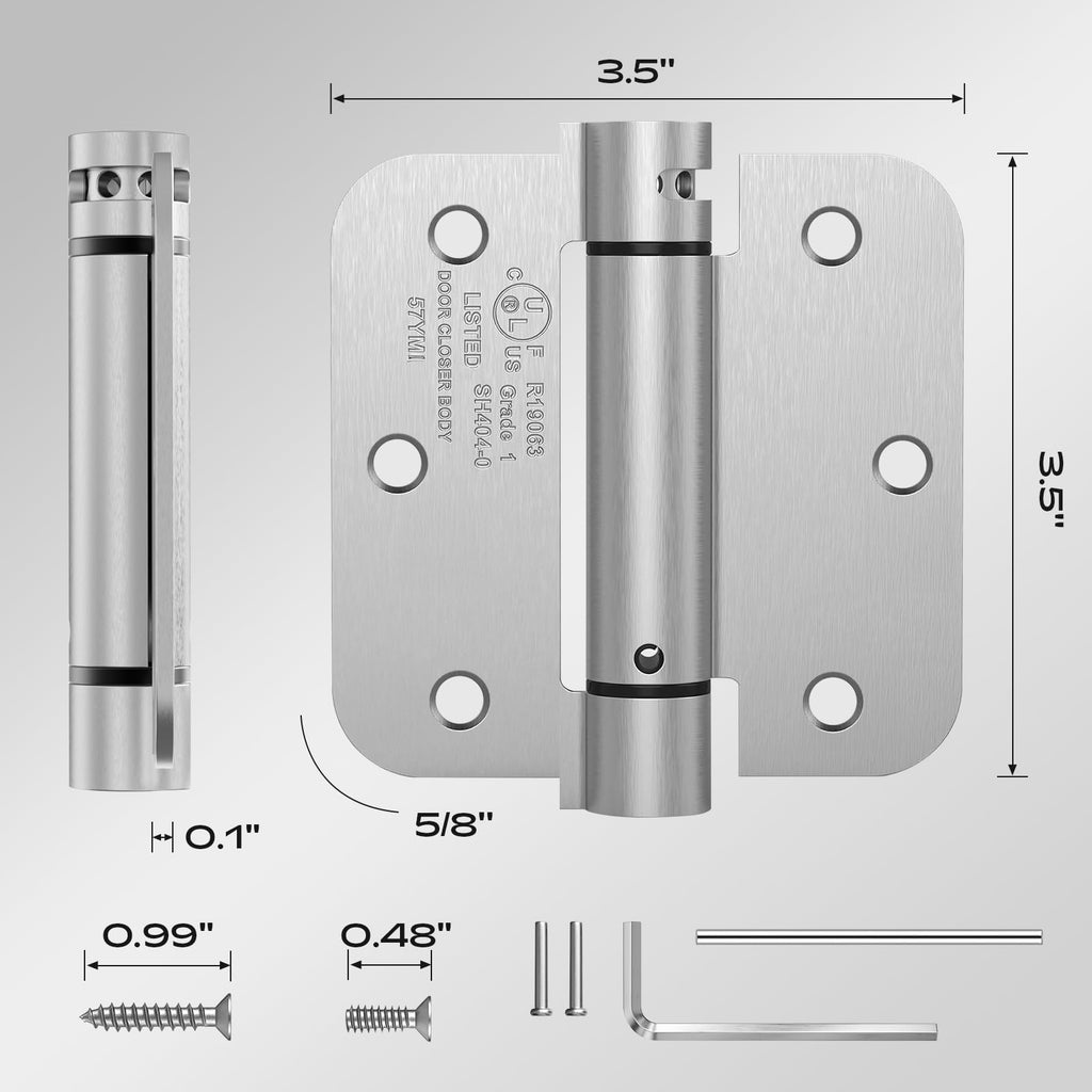 2 Pack Self-Closing Door Hinge 3.5 Inch 5/8" Radius Satin Nickel
