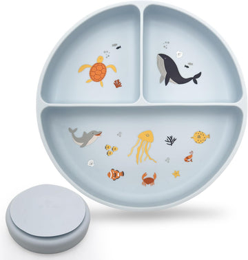 Suction Plates with Dividers - Grip Plates for Babies 6-12 Months and Toddlers 1-3, Toddler and Baby Dishes, Baby Led